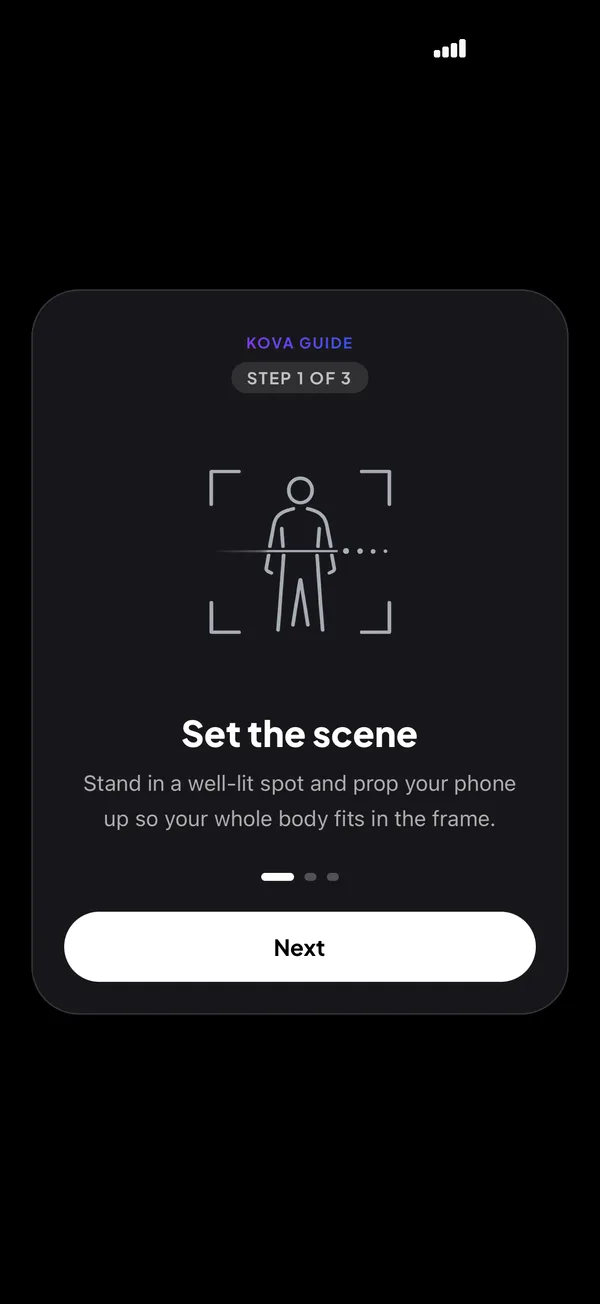 Kova AI body scan screen analyzing monthly physique changes
